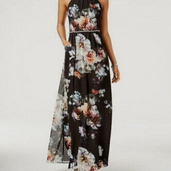 SLNY Floral Maxi Shoulderless Rhinestone Dress NWT Size 6 - Picture 1 of 12